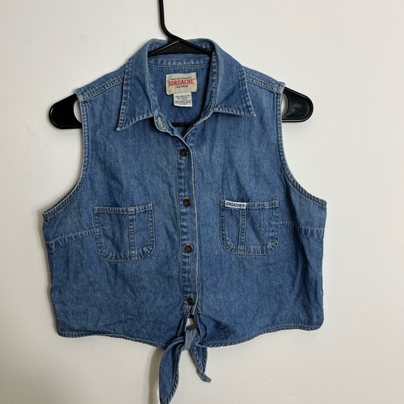 Vintage Jordache Cropped Denim Vest Sz L - Picture 2 of 7